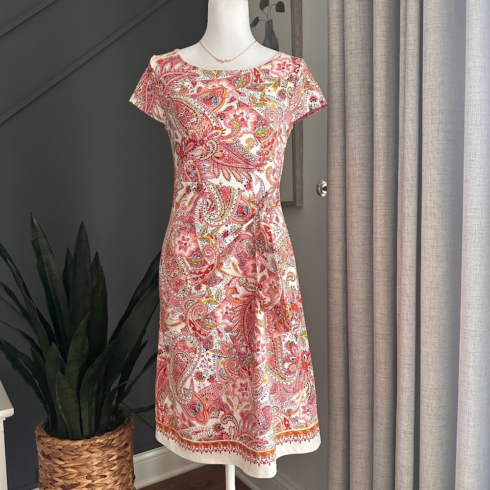 Talbots Orange Vintage Style Dress with Tie accent on the side Size Small Petite